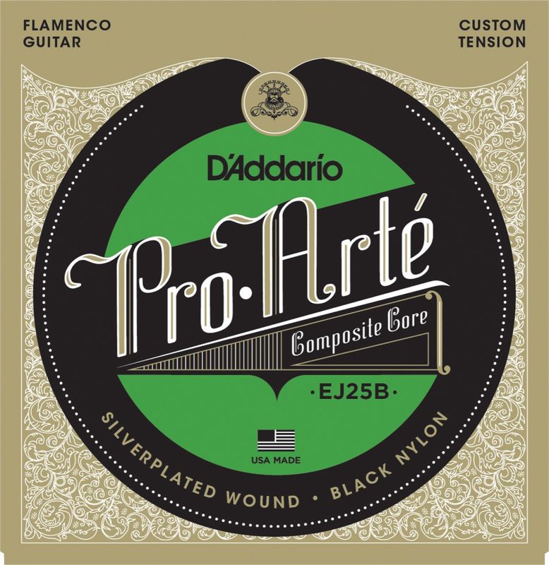 D'Addario Fretted EJ25B. Pro-Arté Black Nylon Composite, Flamenco.